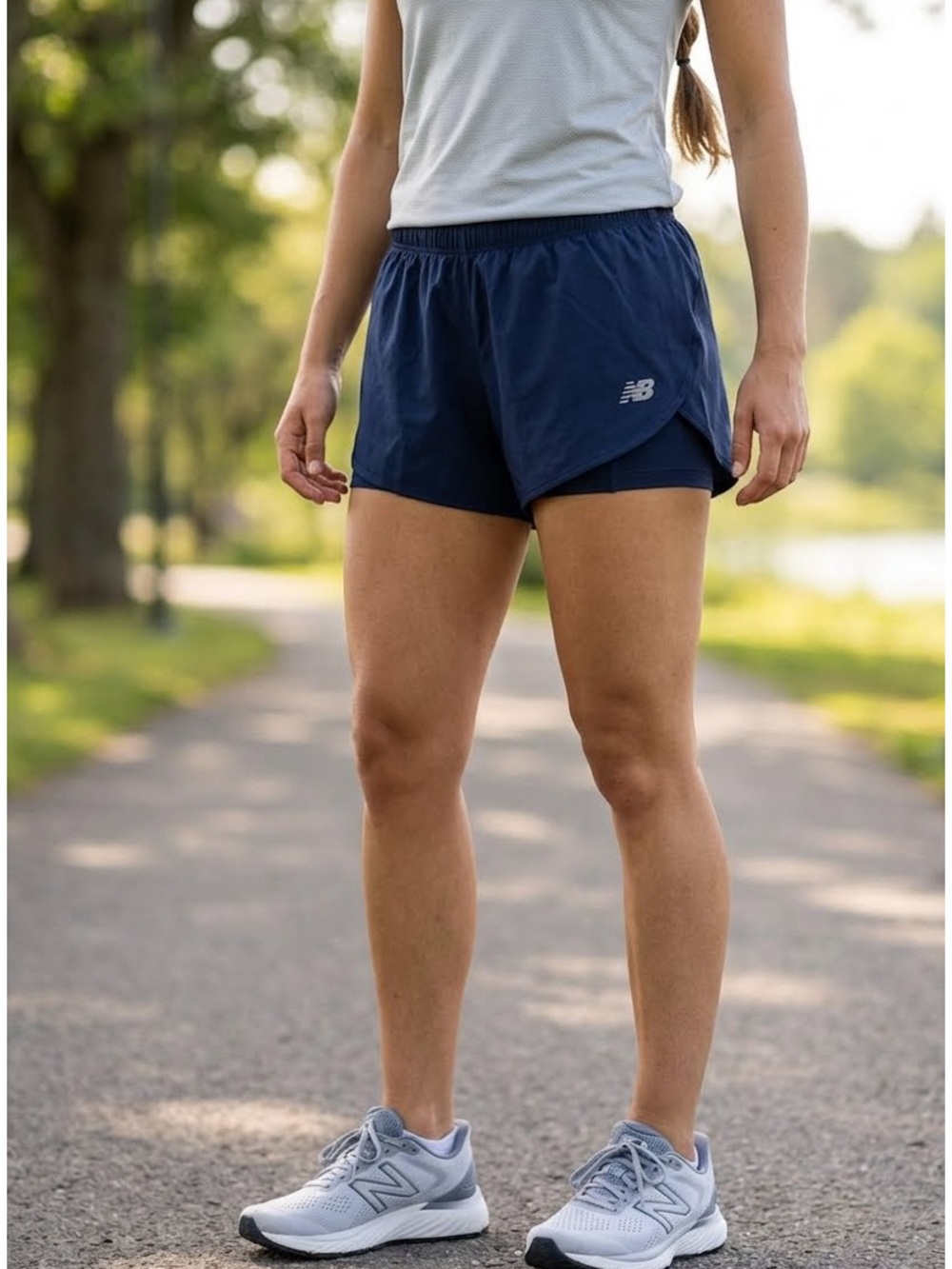 NWT New Balance Running Shorts Navy Blue Built in Shorts SZ L Clean Girl Sporty